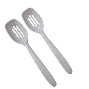 Set of 2 Hutzler Mini Slotted Spoons White Melamine #516 7.5" Vintage Thailand
